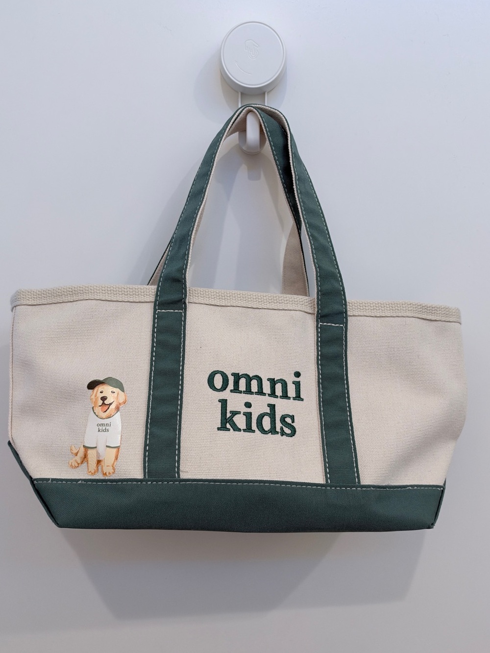 Canvas Tote Bag in Cream & Forest Green